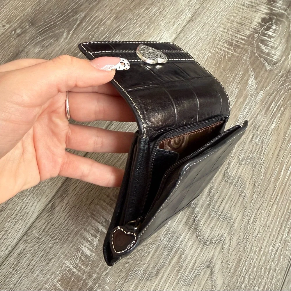 Brighton Black Croc-Embossed Leather Wallet with Heart Accent